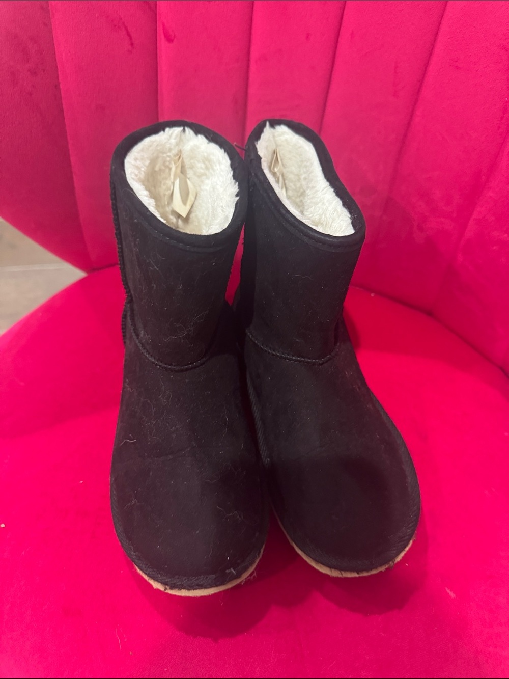 Old Navy Black Faux-Suede Kids Winter Boots with Cream Lining